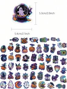 50Pcs Halloween Gothic Stickers, Ghost Pumpkin Witch Potion Bottle Bat Waterproof Stickers, Laptop Water Bottle Scrapbook Journal Decoration Stickers - one-size - View 3