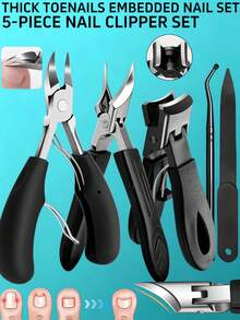 5-Piece Professional Stainless Steel Nail Clipper Set, Manicure And Pedicure Set, Includes Nail File And Toenail Clipper, Non-Slip Handle, Suitable For Thick And Hard Nails, Home Care - Multicolor - View 11
