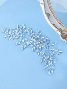1pc Silver Crystal Leaf Vine Bridal Hair Comb, Sparkling Wedding Hair Accessory, Suitable For Bride, Bridesmaid, Prom And Formal Occasions - Silver - View 3