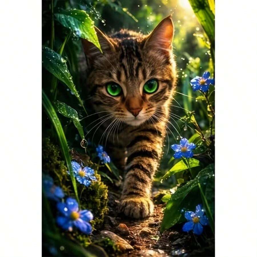 1PC DIY 5D Diamond Painting Kit Cat Pattern - Round Full Diamond Art Mosaic Craft, Home Wall Decor, Unframed - No Frame - View 1