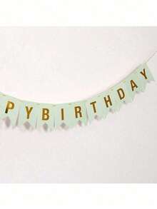 1pc Birthday Triangle Flag Banner With Gold Foil Fishtail And "Happy Birthday" Print, Birthday Party Decoration - Green - View 4