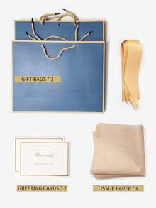 13.7 Inch Large Gift Bags With Handles, 2pcs Deep Blue Paper Gift Bags, Includes Tissue Paper, Ribbon And Card, Suitable For Men's Birthday, Wedding Groomsman, Anniversary, Business Celebration - Blue - View 9