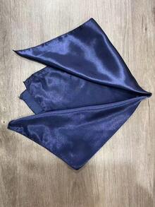 Women's Solid Color Square Silk Scarf, Fashionable Solid Color Silk Scarf, Multi-Functional Headband, Belt, Bag Strap - Navy Blue - View 3