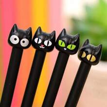 4pcs Expression Cat Signature Pens, Big Eye Black Cat Doll Gel Pens, 0.5mm Black Gel Pens, Prizes - Black Cat - View 2