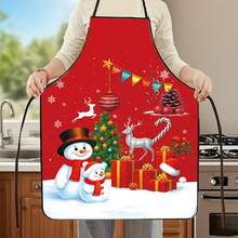 1pc European And American Christmas Apron, Decorative Fabric Printed Halter Neck Apron With Waist Tie, Waterproof And Oil-Proof - Multicolor - View 2