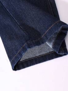 Tween Girl Elastic Waist Pocket Casual Loose Straight Leg Denim Jeans - Blue - View 7