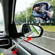 1pc Car Rearview Mirror Wiper Stainless Steel Telescopic Multi-Layer Brush Head Glass Cleaning Brush Handheld Squeegee - Multicolor - View 6