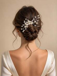 1pc Rhinestone Pearl Beaded 5-Prong Hair Comb, Women's Back-Of-Head Updo Hair Accessory, Bridal Wedding Banquet Elegant Side Hair Comb - Multicolor - View 5
