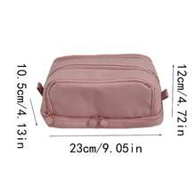 1pc Solid Color 3-Layer Large Capacity Makeup Bag With Brush Slots, Fashionable Highly Attractive Portable Outdoor Travel Compartment Storage Bag Suitable For College Dorm, Vacation - Multicolor - View 4