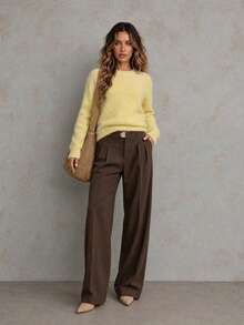 HYJ WEAR Cream & Multicolor Sweater, Autumn/Winter Solid Color Wool Blend, Autumn Outfit, Daily Commute, Halloween, Christmas - Yellow - View 3