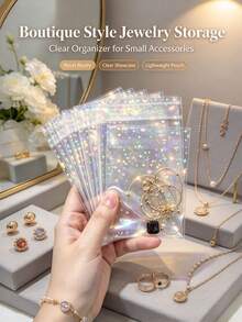 200/100/50/30/10pcs PVC Transparent Reusable Sealable Jewelry Bags, Disposable Storage Bags, Laser Transparent Packaging Bags, Anti-Oxidation, Prevent Discoloration, For Storing Earrings, Necklaces, Jewelry And More. - Multicolor - View 6