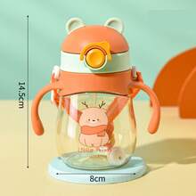 1pc Kids Straw Cup For 6 Months+ Baby Learning To Drink, Kindergarten Anti-Scald Anti-Drop Strong Ball Button Switch, Strap Handle, Cartoon Pattern, Unisex, Sealed Leak-Proof - 410ml - View 8