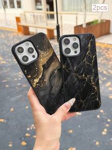 2件裝貝殼大理石紋理鏤空透明TPU防震手機殼，可作為節日禮物送給伴侶與朋友，相容 Apple XS/XS Max/XR/11/12/13/14/15/16 Pro/Pro Max/14/15/16 Plus、Nothing、Pixel 系列 - 彩色 - 查看 2