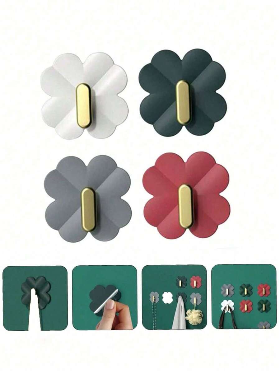 4pcs Multifunctional Clover-Shaped Hooks, Can Hang Clothes, Towels, Hats, Keychains, Decorative Hooks - Multicolor - View 1