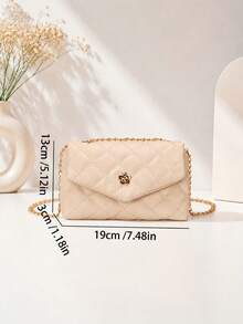 1pc Girls Quilted Casual Fashion Flap Chain Crossbody Bag, Shoulder Bag, Suitable For Daily Use, Vacation, Ideal Gift Choice - Khaki - View 4
