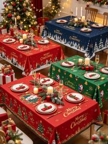 Taplak Meja Natal Persegi Panjang dengan Permukaan Foil, Ukuran 54*72/54*108 Inci, Motif Santa Claus, Pohon Natal, dan Kepingan Salju Berwarna Merah & Hijau, Cocok untuk Makan Malam Liburan, Pertemuan Keluarga, dan Pesta Natal - Taplak meja Natal A - View 7