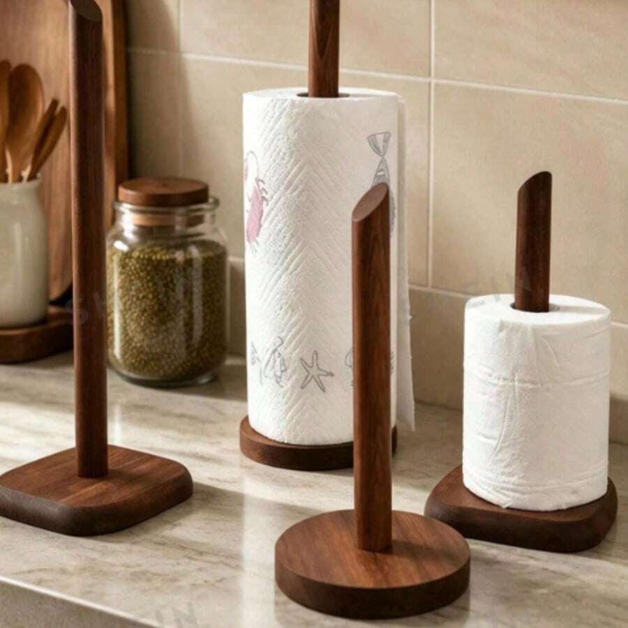 1PC Solid Wood No-Drill Kitchen Paper Towel Holder, Wooden Kitchen Storage Rack, Kitc - Multicolor - View 1