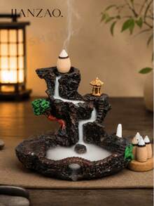 1pc Zen Landscape Waterfall Backflow Incense Burner, Waterfall Effect Incense Holder, Tea Room And Study Decoration, Creative Gift (Backflow Incense Not Included) - Incense Burner With Flowing Water - View 5