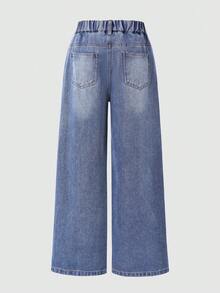 Girls' Fashion Denim Jeans, New Spring/Autumn Loose Casual Straight Leg Pants - Blue - View 3