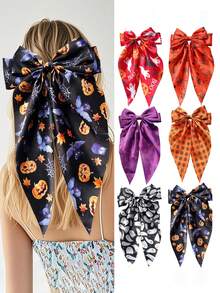 1pc Halloween Accessory Ghost Spider Flowing Ribbon Spring Clip With Embossed Bow Ribbon Print Personalized Party Costume Accessory Wearable Triangle Scarf Headpiece For Back Of Head - Multicolor - View 2