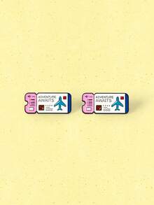 Popjeli 2pcs "ADVENTURE AWAITS" Airplane Shaped Alloy Brooch, Creative Multi-Color Metal Badge Pin - Multicolor - View 7