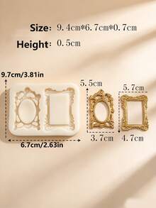 Baroque Vintage Picture Frame Silicone Mold, Round & Square Frame Molds For Fondant, Candy, Clay & Covered , Cake Photo Decor & Cupcake Toppers, DIY Craft Supplies - Light Grey - View 8