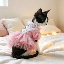 5pcs Sweet Glitter Mesh Pet Dress, Ruffle Collar Petal Sleeve Mesh Cake Skirt, Cute Atmosphere Outfit For Kittens And Puppies - Multicolor - View 2