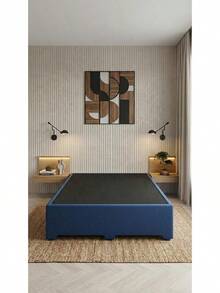 Base Cama Box Spring Tapizada en Tela Lino Azul, Estructura de Madera de Pino, Altura 26 cm, Diseño Moderno Minimalista, Matrimonial 190 * 100 cm, Fácil Ensamble - Azul - Ver 2