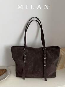Túi tote vintage cao cấp cho nữ 2026 mới thu/đông phong cách Âu Mỹ, túi đeo vai mềm mờ dung tích lớn kẹp nách - Cà phê nâu - Xem 4