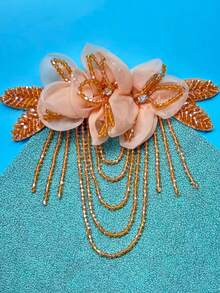 1pc Tassel Crystal Chiffon Embroidered 3D Flower Applique Patch For Clothing, Bag, Home Decor, Multi-Color Options - Tassel Style - View 10