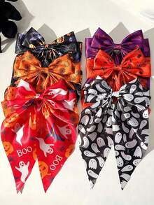 1pc Halloween Accessory Ghost Spider Flowing Ribbon Spring Clip With Embossed Bow Ribbon Print Personalized Party Costume Accessory Wearable Triangle Scarf Headpiece For Back Of Head - Multicolor - View 6