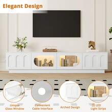 Retro-Style TV Cabinet / TV Stand With Elegant Design / Sturdy Construction, Load Capacity: 60 Kg / With Separate Display Area And Storage Space / Stable And Secure Feet / Suitable For The Living Room - White + MDF + Particle Board - View 9