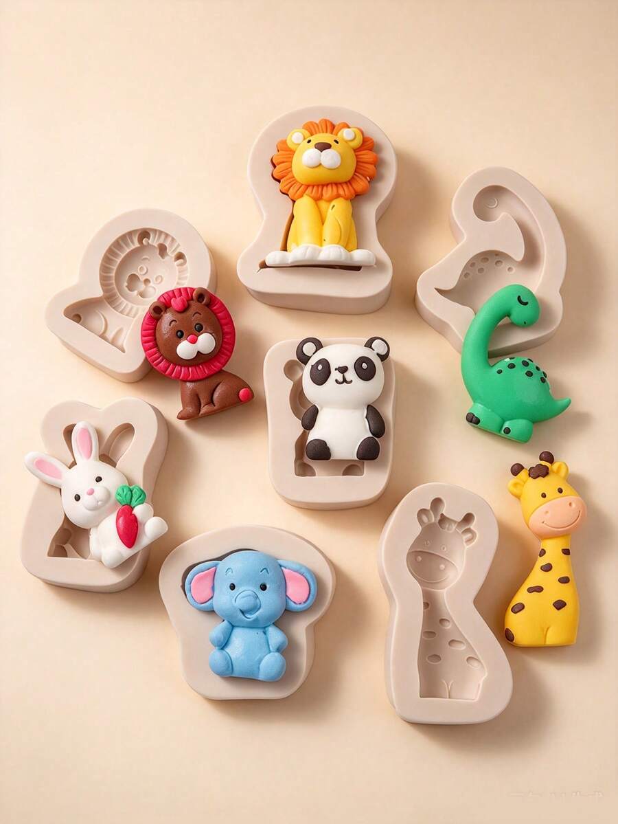 Animal Fondant Molds, Lion Rabbit Chocolate Molds, Giraffe Elephant Dinosaur Silicone Molds, Turtle Leaf Cake Decorating Molds For Cupcakes, Candy, Cookies, Soap, Candles, Epoxy, Clay Molds