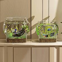 YEGBONG Akuarium Akrilik, Mangkuk Ikan Bulat Transparan dengan Alas Persegi, Akuarium Meja Kecil untuk Ikan Cupang & Ikan Kecil, Tangki Air Meja untuk Kantor, Kamar Tidur, Ruang Tamu - View 3