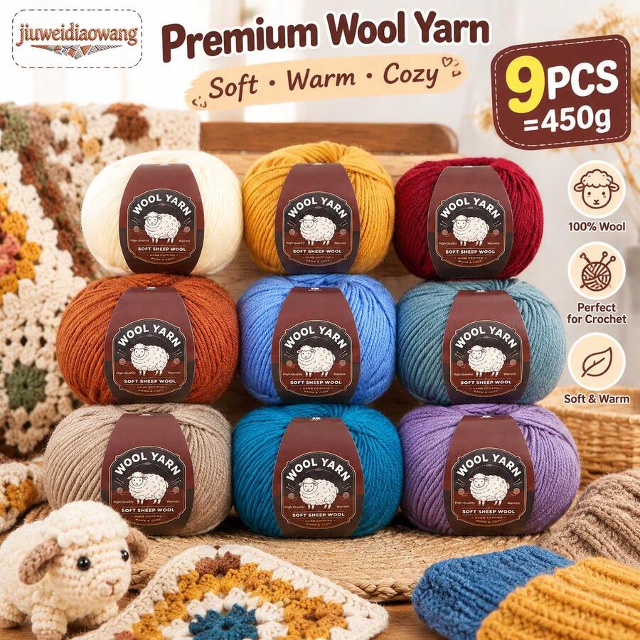 CHARM ELVES 9pcs Medium Thick 290 Type Wool Yarn, Multi-Color Options, First Choice For Handmade Knitting DIY Material Kit, Suitable For Knitting Sweaters, Hats, Gloves, Scarves And Other Clothing And Handicrafts