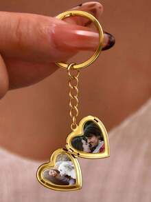 Customized Photo Personalized Heart-Shaped Pendant Keychain, Customizable Engraving And Photo, Openable Heart-Shaped Key Ring, Photo Frame Bag Charm, Valentine's Day, Birthday, Anniversary, Couple, Family, Pet Memorial Gift - Multicolor - View 2