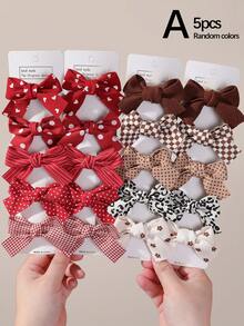 5/10/20pcs Girls Red & Brown Printed Bow Hair Clips, Simple Basic Side Clips, Back Of Head Clips, Alligator Hair Clips, Hair Accessories, Headwear, Back To School, Daily Use - Multicolor - View 7