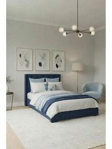 Base Cama Box Spring Tapizada en Tela Lino Azul, Estructura de Madera de Pino, Altura 26 cm, Diseño Moderno Minimalista, Matrimonial 190 * 100 cm, Fácil Ensamble - Azul - Ver 3