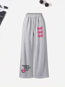 2pcs/Set Girls Half-Zip Polo Collar Sweatshirt With Cute Cartoon Print, Paired With Simple Casual Cargo Pants, Comfortable Autumn/Winter Outfit - Pink - View 6