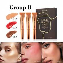 Julystar Liquid Beauty Wand 3-Piece Set, Liquid Blush + Highlighter + Contour 3-In-1, With Built-In Sponge Applicator, Watery And Lightweight Texture, Easy To Blend, Adheres Well Without Powderiness, Multiple Colors Available, Long-Lasting Wear; Easily Create Dimensional Atmosphere, Suitable For Daily, Party, Halloween, Christmas And Other Holiday Makeup, Simple Application Beginner-Friendly. - Multicolor - View 11