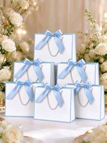 White Paper Gift Bag With Decorative Border, Tote Shopping Bag With Bow And Rope Handle; Suitable For Bridal Shower, Wedding Guest Favors, Baby Shower And Various Party Gift Packaging; Premium Reusable Paper Gift Box, Wedding Favor Bag - Multicolor 3 - View 5