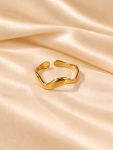 3pcs Gold Open Ring Set, Interlocking Circle, Wavy Wrap, Wide Ripple Design, Adjustable, European And American Niche Style, Stackable Combination Accessory - Gold - View 5