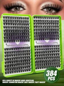 384pcs Natural Look Eyelash Clusters, Fine Cat Eye Style, 8-16mm Pre-Arranged Single Clusters, Natural Effect, Suitable For Beginners, Wedding Party Music Festival, Aesthetic Style - D - View 8
