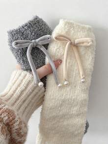 1/2/3/5 Pairs Women's Multi-Color Warm Vintage Thick Autumn/Winter Versatile Spring Long Leg Warmers With Bowknot And Pearl Cute Slouchy Design - Multicolor - View 5