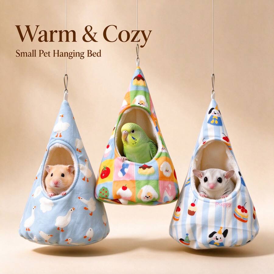 Small Pet Warm Hanging Hammock, Thickened Lamb Fleece Triangle Nest For Autumn/Winter, Hanging Sleeping Bed For Hamster, Golden Hamster, Parrot, Sugar Glider - Hammock - View 1