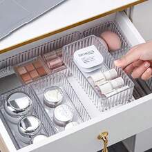 7/10X Drawer Organiser Set Clear Makeup Trays Plastic Desk Drawer Dividers Boxes - Multicolor - View 4