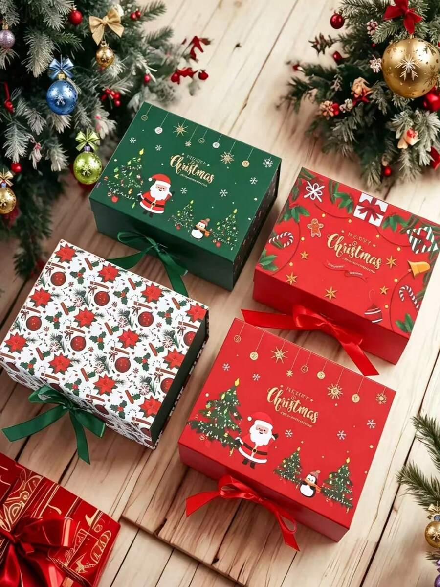 صندوق هدايا عيد الميلاد، صندوق أبيض كبير مغناطيسي قابل للطي بغطاء، صندوق هدايا عيد الميلاد، صندوق تغليف هدايا عيد الميلاد، صندوق هدايا مغناطيسي قابل للطي بشريط واحد - متعدد الألوان - مشاهدة 1