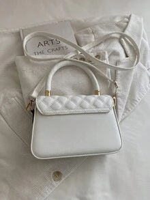 Solid Color Quilted Minimalist Fashion PU Designer Elegant Handbag With Geometric Pattern - Beige - View 9