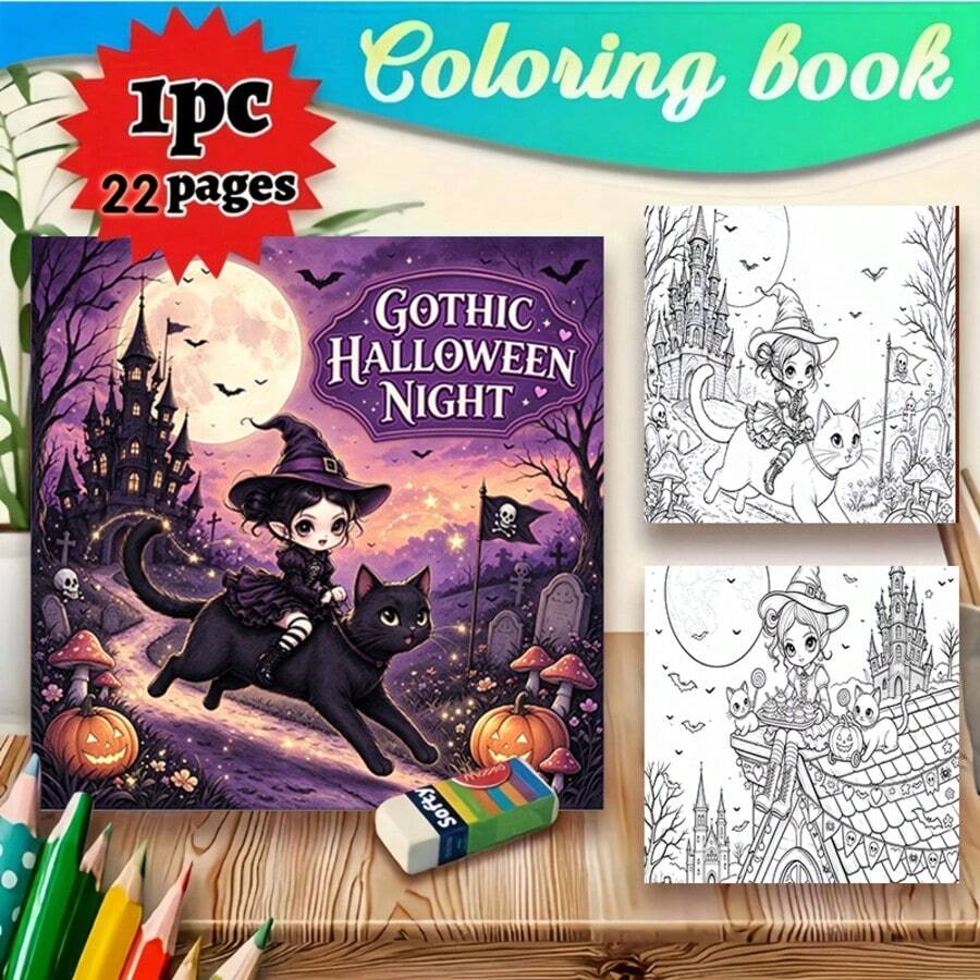 22-Page Thick Paper Gothic Halloween Coloring Pages, Dark Castle ...