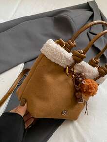 1pc Girls Colorblock PU Zipper Closure Fashion Handbag/Crossbody Bag, Suitable For Autumn/Winter Daily Use, Without Pendant - A - View 5